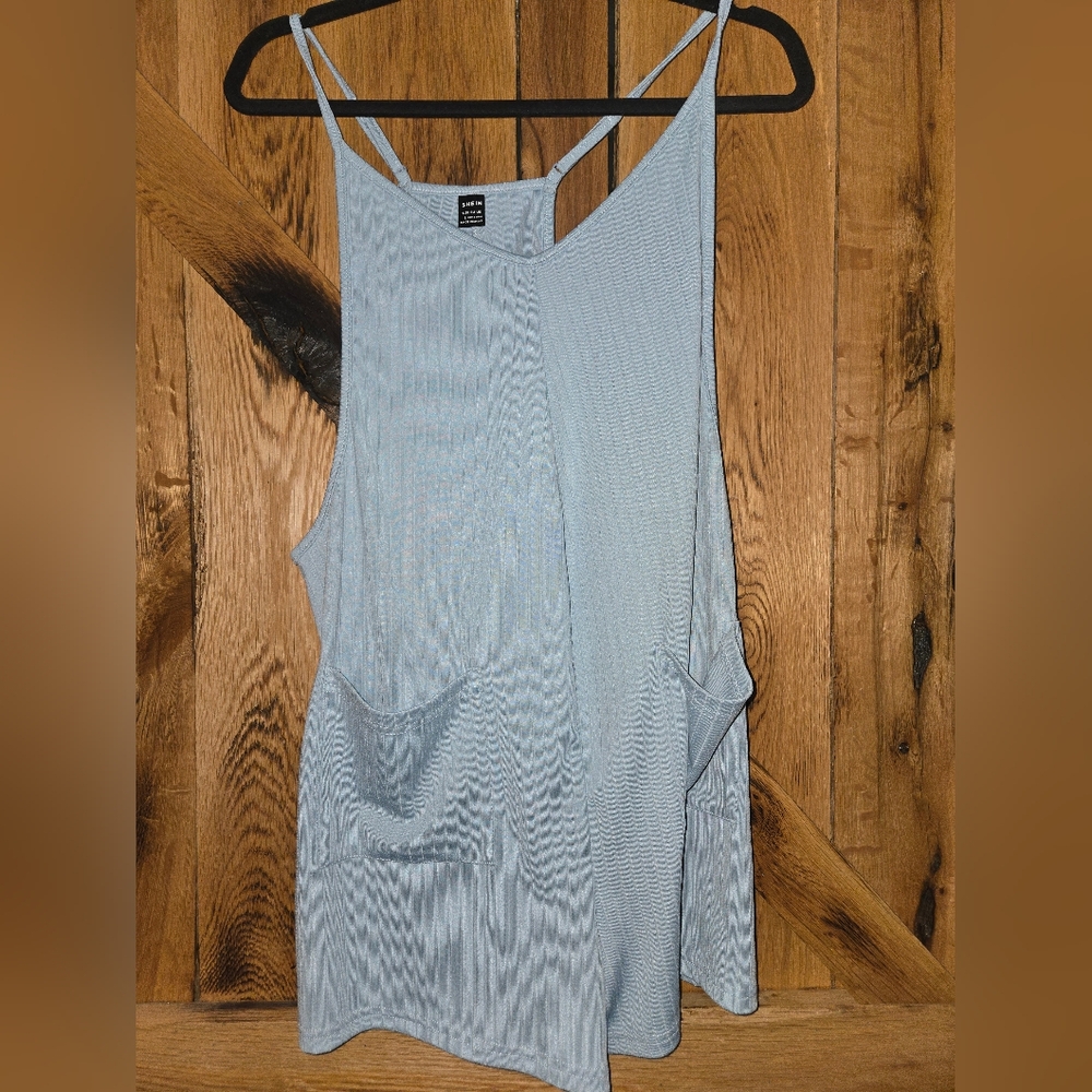 SHEIN Blue Asymmetrical Sleeveless Romper